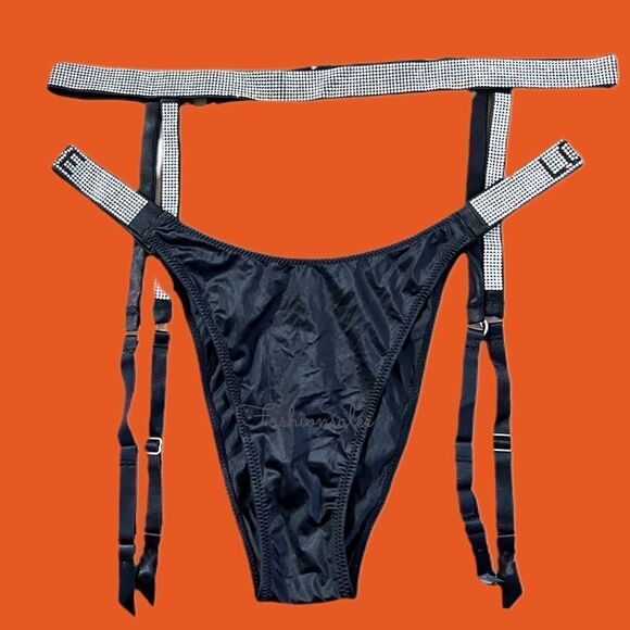 Victorias Secret Rhinestones Shine strap garter belt & Brazilian panty set black - Picture 7 of 8